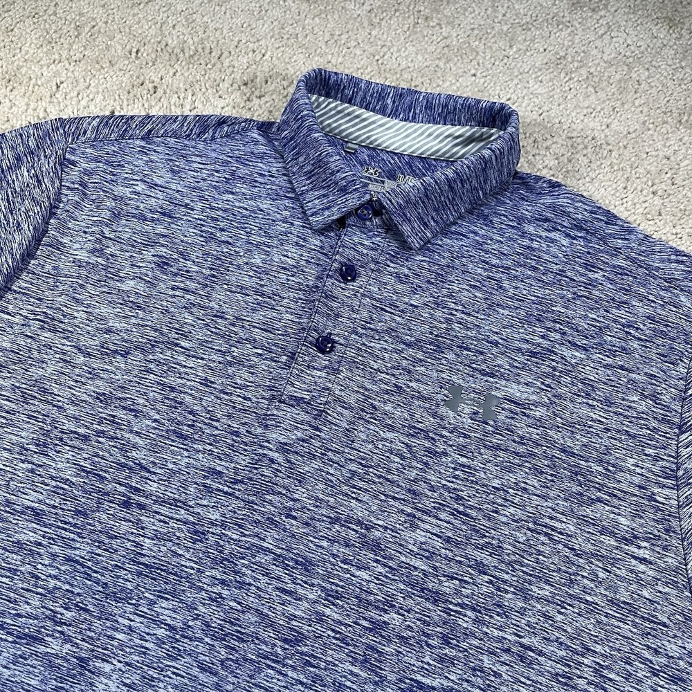 Under Armour Polo‎ Shirt Mens XL Purple Blue Heather Loose Heatgear Performance